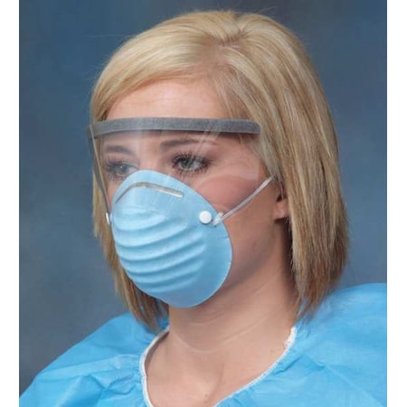 Disposable Face Masks, 3-Ply, Single, Non-Adjustable Strap, None, Blue, M, 25 PK