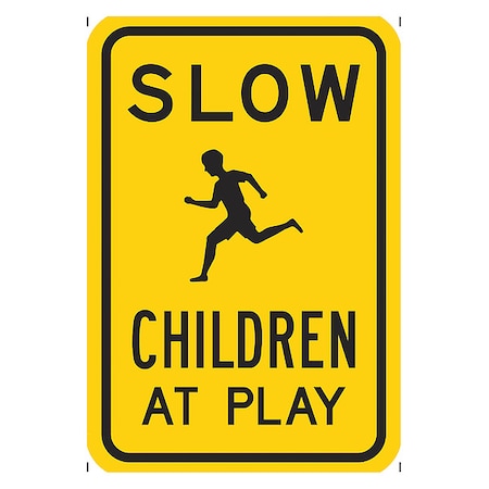 Children at Play Traffic Sign, 18 in Height, 24 in Width, Aluminum, Vertical Rectangle, English