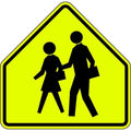 School Crossing Pictogram Traffic Sign, 30 in H, 30 in W, Aluminum, Pentagon, No Text, S1-1-30SYGA