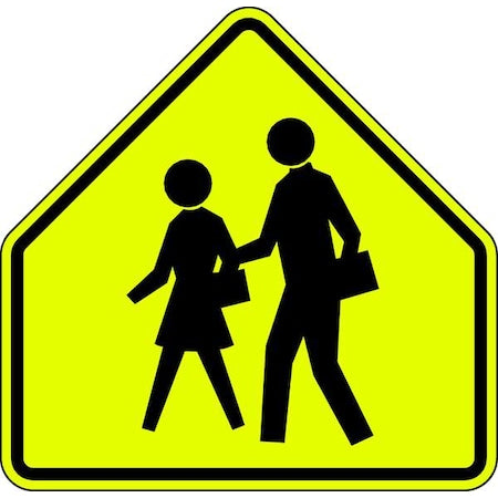 School Crossing Pictogram Traffic Sign, 30 in H, 30 in W, Aluminum, Pentagon, No Text, S1-1-30SYGA
