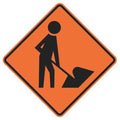 Worker w/Shovel Traffic Sign, 36 in Height, 36 in Width, Aluminum, Diamond, No Text