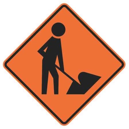 Worker w/Shovel Traffic Sign, 36 in Height, 36 in Width, Aluminum, Diamond, No Text