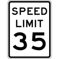 Speed Limit 35 Traffic Sign, 24 in H, 18 in W, Aluminum, Vertical Rectangle, R2-1-35-18HA