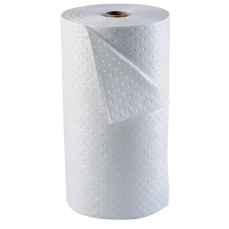 Sorbent Roll, 49 gal, 30 in x 150 ft, Oil, White, Polypropylene