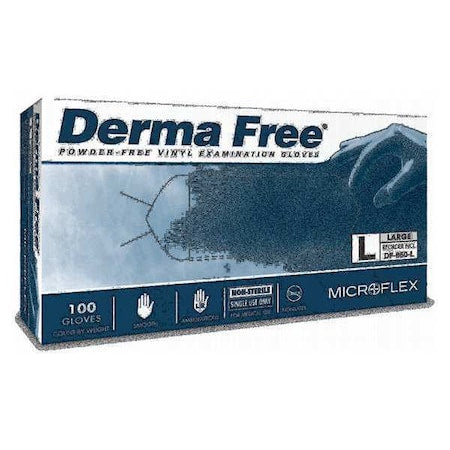 Microflex Derma Free Disposable Gloves, Vinyl, 3.9 mil Palm, Powder-Free, M, 100 PK, Clear