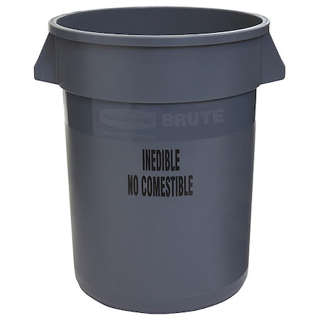 BRUTE 32 gal Round Heavy Duty Plastic Can, Gray, None, Plastic, Not Applicable