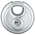 Padlock, Keyed Alike, Partially Hidden Shackle, Disc Stainless Steel Body, Steel Shackle, 3/4 in W