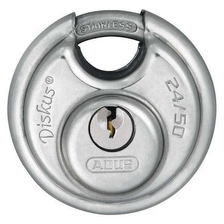 Padlock, Keyed Alike, Partially Hidden Shackle, Disc Stainless Steel Body, Stainless Steel Shackle