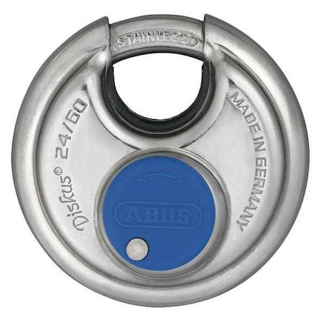 Padlock, Keyed Alike, Partially Hidden Shackle, Disc Stainless Steel Body, Stainless Steel Shackle
