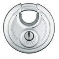 Padlock, Keyed Alike, Partially Hidden Shackle, Disc Stainless Steel Body, Steel Shackle, 3/4 in W
