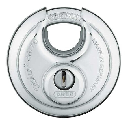 Padlock, Keyed Alike, Partially Hidden Shackle, Disc Stainless Steel Body, Steel Shackle, 3/4 in W