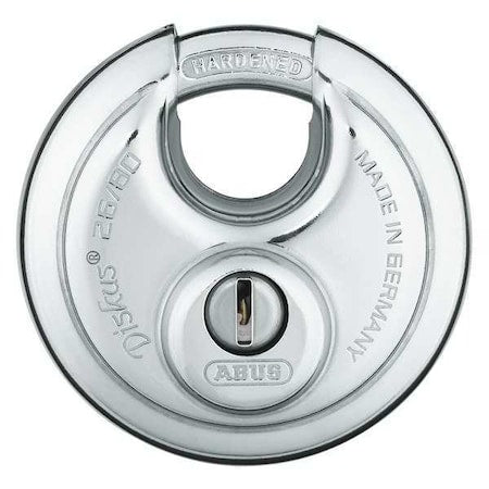 Padlock, Keyed Different, Partially Hidden Shackle, Disc Stainless Steel Body, Steel Shackle