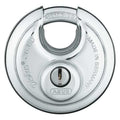 Padlock, Keyed Alike, Partially Hidden Shackle, Disc Stainless Steel Body, Steel Shackle, 1 in W