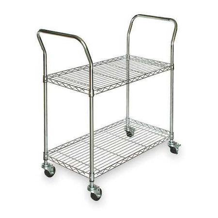 Wire Cart, 2 Shelf, Chrome, 41x18x39 In.