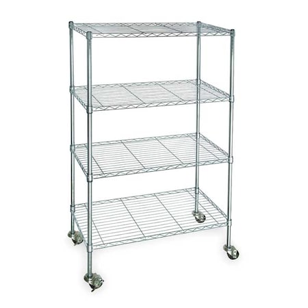 Wire Cart, 4 Shelf, Zinc, 60x24x67 In.