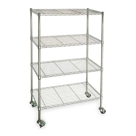 Wire Cart, 4 Shelf, Chrome, 60x24x67 In.