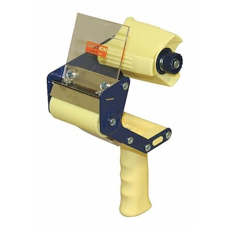 Tape Dispenser, 3 in Max. Tape Width. 6 1/4 in Tape Core Dia, Pistol, Plastic, Blue, Yellow