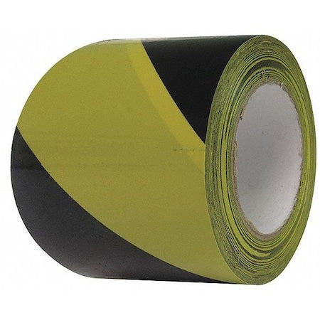 Floor Marking Tape, vinyl, Striped, Black, Yellow, 3 in W., 8 mil Thickness