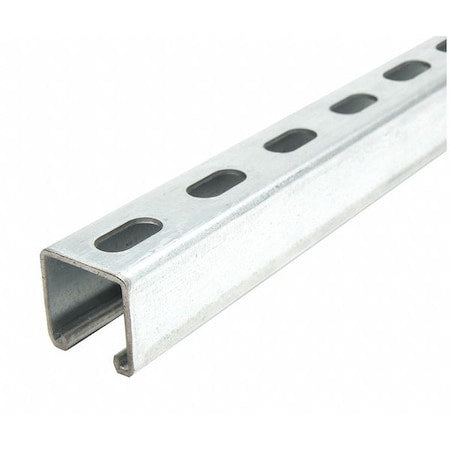 Single Channel Strut, Slotted, Steel, Galvanized, 9/16 in x 1-1/8 in Hole Size, Silver