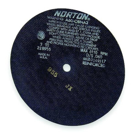 Abrasive Cut-Off Wheel, Type 1, 8 in Dia, 0.06 in Thick, 5/8 in Arbor Hole Size, Aluminum Oxide