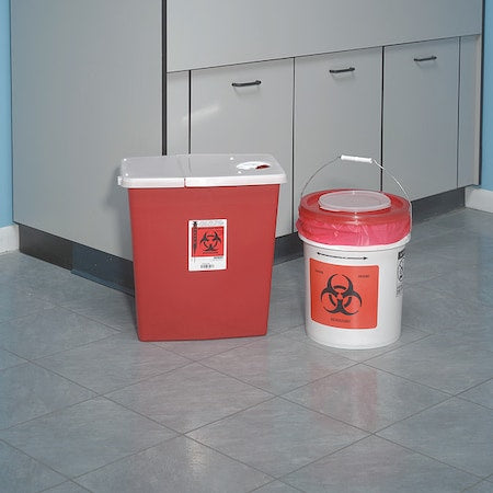 Sharps Container, 12 Gal., Hinged Lid, PK2