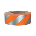 Flagging Tape, No Legend, Fluorescent Orange/Silver, 1 3/16 in Wide x 150 ft Length, Vinyl, 2.5 mil