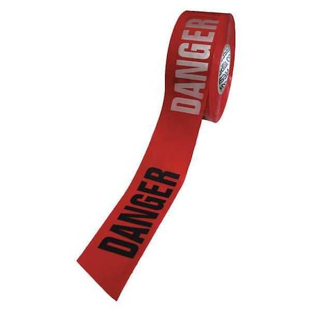 Barricade Tape, Danger, Red, 3 in Wide x 1, 000 ft Length, Polyethylene, 3 mil