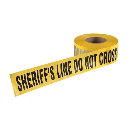 Barricade Tape, Sherrifs Line Do Not Cross, Yellow, 3 in Wide x 1, 000 ft Length, Polyethylene