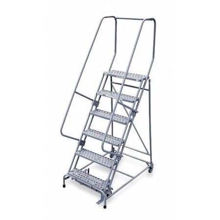 90 in H Steel Rolling Ladder, 6 Steps, 450 lb Load Capacity