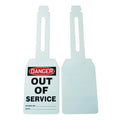 Danger Tag, Out of Service, Plastic, 5 1/4 in H x 3 1/4 in W, White, Rectangle, 25 PK
