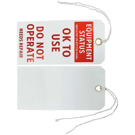 Tag, Equipment Status, Cardstock, 2 7/8 in H x 5 3/4 in W, White, Rectangle, 100 PK