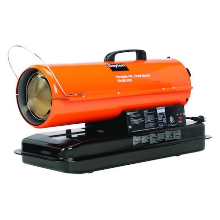 Portable Oil and Kerosene Torpedo Heater, 50,000 BtuH, 175 cfm, 1,000 sq ft Heat Area 5 gal