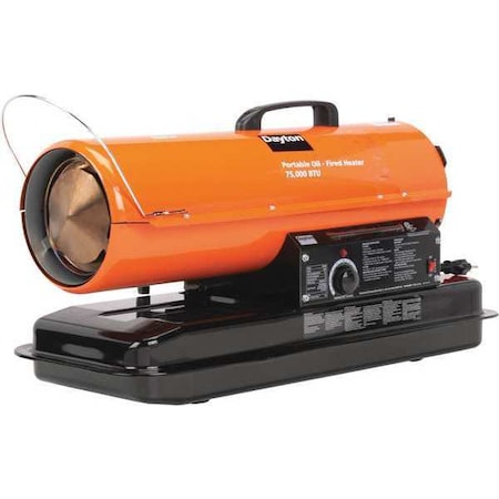 Portable Oil and Kerosene Torpedo Heater, 75,000 BtuH, 265 cfm, 1,700 sq ft Heat Area 5 gal