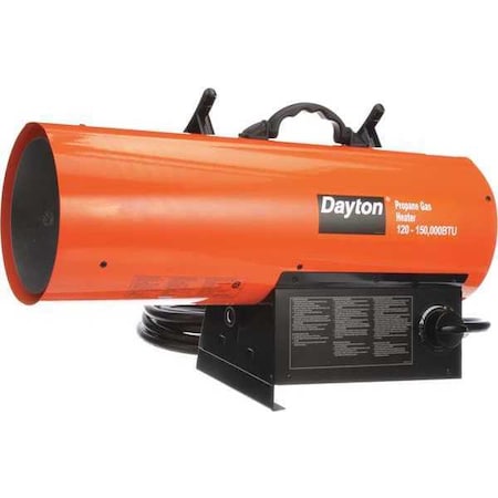 Portable Gas Torpedo Heater, Liquid Propane, Continuous Spark, 11 7/8 in Wx 25 1/2 in L