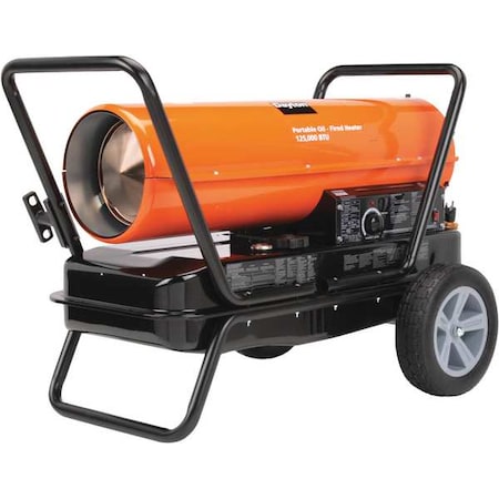 Portable Oil & Kerosene Torpedo Heater, 2.5 A, 2900 sq ft Heating Area, 125,000 BtuH