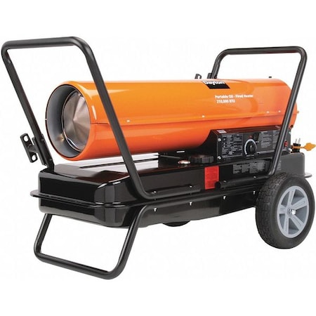 Portable Oil and Kerosene Torpedo Heater, 210,000 BtuH, 650 cfm, 5,000 sq ft Heat Area 13 gal