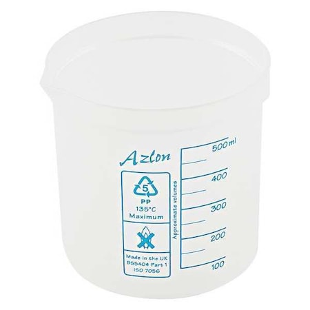Square Ratio Beaker, Polypropylene, Low Form, 500 mL / 16.91 fl oz Capacity, Not Rated 10 PK