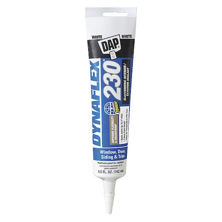 Acrylic Latex Elastomeric Sealant, 6 oz, Tube, White, Elastomeric Latex Base, Dynaflex 230