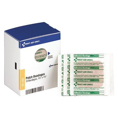 First Aid Kit Refill, 1 1/2"X 1 1/2" Patch Plastic Bandages, 10 Per Box