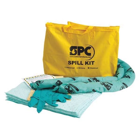 Spill Kit, 5 gal Volume Absorbed per Kit, Bag, Yellow
