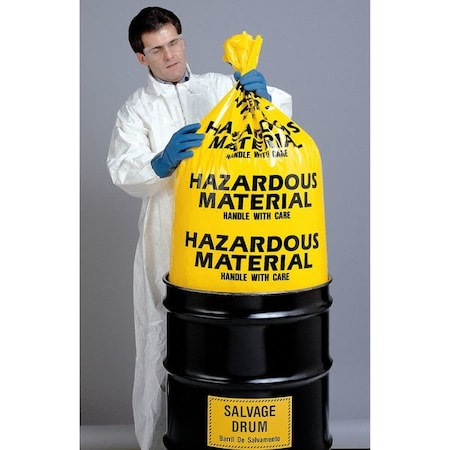 Hazardous Waste Bags, 30 gal., Yellow, PK24