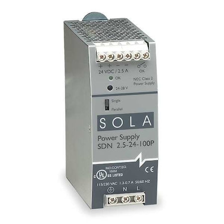 DC Power Supply, 85/264V AC, 24V DC, 60 W, 2.5 A, DIN Rail/Chassis