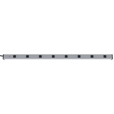 Outlet Strip, 8 5-15R, 5-15P, 6 ft., Gray