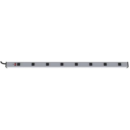 Outlet Strip, 8 5-15R, 5-15P, 6 ft, Gray
