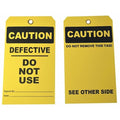 Tag, Caution, Cardstock, 7 in H x 4 in W, Yellow, Rectangle, 25 PK