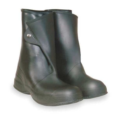 Overboots, Plain Toe, PVC/Vinyl, 12 in H, Snap Tab, Chevron Sole, Black, 14, PR