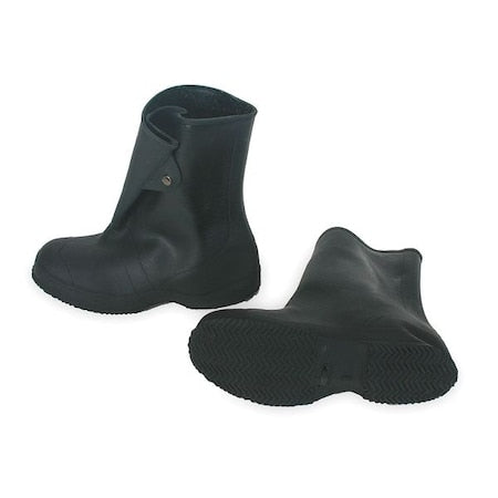 Overboots, Plain Toe, PVC/Vinyl, 12 in H, Snap Tab, Chevron Sole, Black, 9, PR