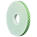 Double-Sided Foam Tape, 1 1/2 in W, 5 yd L, 1/32 in, Polyurethane Foam, Double-Sided
