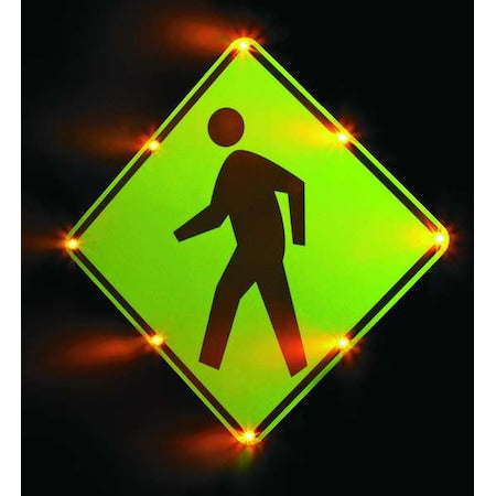 LED Traffic Sign, Pedestrian Crossing Pictogram, Black/Fluorescent Yellow Green, 30" W, 30" H