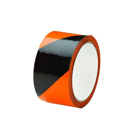 Floor Marking Tape, vinyl, Striped, Black, Orange, 2 in W., 5 mil Thickness